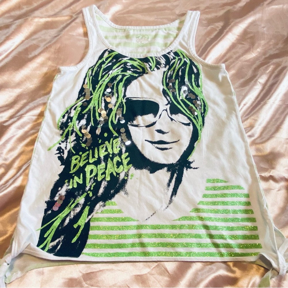 Graphic Tank Top with Green & Black Peace Design Size 16 Teens
